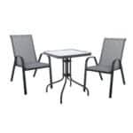RIO Set Κήπου - Βεράντας: Τραπέζι + 2 Πολυθρόνες Μέταλλο Βαφή Ανθρακί, Textilene Γκρι Table:60x60x70 Chair:55x74x91 - Image 4