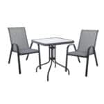 RIO Set Κήπου - Βεράντας: Τραπέζι + 2 Πολυθρόνες Μέταλλο Βαφή Ανθρακί, Textilene Γκρι Table:70x70x70 Chair:55x74x91 - Image 4