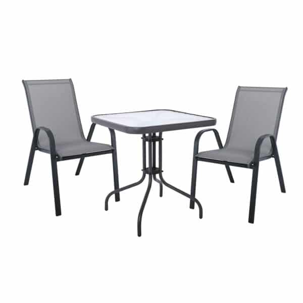 RIO Set Κήπου - Βεράντας: Τραπέζι + 2 Πολυθρόνες Μέταλλο Βαφή Ανθρακί, Textilene Γκρι Table:70x70x70 Chair:55x74x91 - Image 4