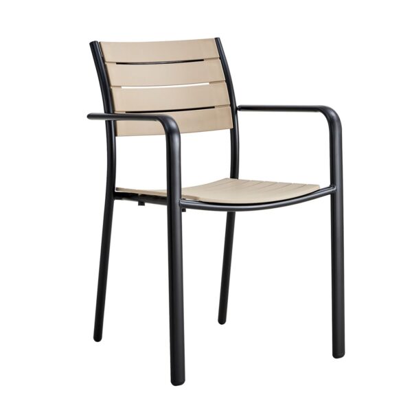 SAGA Πολυθρόνα Στοιβαζόμενη, Μέταλλο Βαφή Μαύρο, PP-UV Tortora 56x57x84cm - Image 8