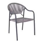 POLIS Πολυθρόνα Βεράντας-Κήπου Μέταλλο Βαφή Ανθρακί, Rope Wicker Γκρι, Στοιβαζόμενη 58x65x85,5cm - Image 4