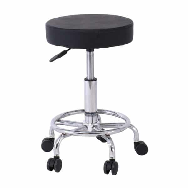 GLORY Σκαμπό με υποπόδιο, Βάση Χρώμιο, PU Μαύρο, Περιστρεφόμενο, Τροχήλατο Φ35 H.47/61cm - Image 4