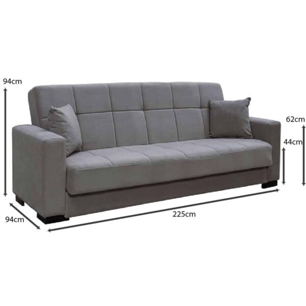 CARSON Καναπές – Κρεβάτι με Αποθηκευτικό Χώρο, 3Θέσιος Ύφασμα Γκρι Sofa:225x94x94cm Bed:120x190cm - Image 14