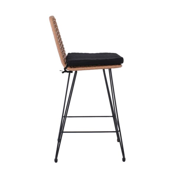 SALSA Σκαμπό BAR-Pro με Πλάτη, Μέταλλο Βαφή Μαύρο - Wicker Φυσικό, με Μαξιλάρι Μαύρο 45x55x75/113cm - Image 8