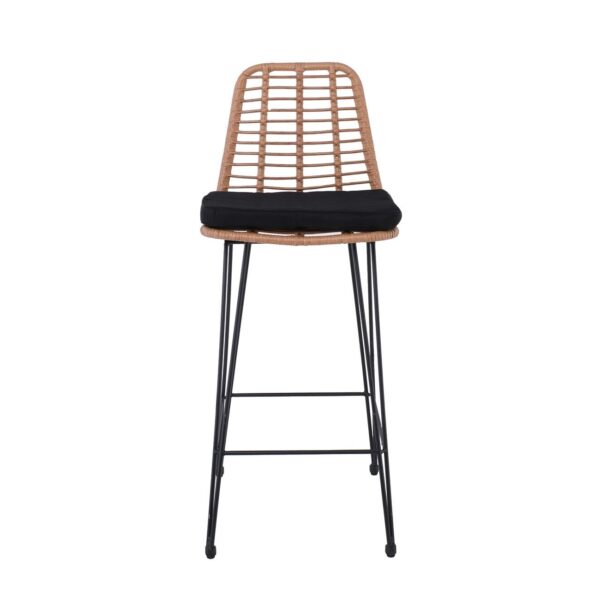 SALSA Σκαμπό BAR-Pro με Πλάτη, Μέταλλο Βαφή Μαύρο - Wicker Φυσικό, με Μαξιλάρι Μαύρο 45x55x75/113cm - Image 10