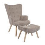 ALMA Πολυθρόνα - Μπερζέρα με Σκαμπό - Υποπόδιο Φυσικό Ύφασμα Κοτλέ Ανοιχτό Καφέ, K/D 69x76x97cm / 52x38x35cm - Image 4