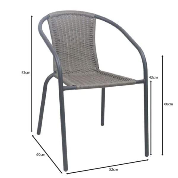 BALENO-W Πολυθρόνα Στοιβαζόμενη, Μέταλλο Βαφή Ανθρακί, Wicker Mixed Grey 52x60x72cm - Image 6