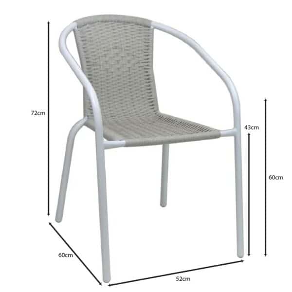 BALENO-W Πολυθρόνα Στοιβαζόμενη, Μέταλλο Βαφή Άσπρο, Wicker Beige 52x60x72cm - Image 6