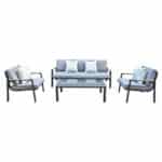 LATINO Set Σαλόνι Κήπου 4τεμ, Αλουμίνιο Μαύρο, Μαξιλάρια Γκρι, Γυαλί Μαύρο 2 Πολυθρ+1 Καναπ+1 Τραπεζάκι - Image 5