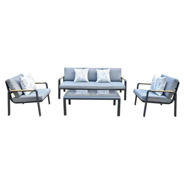 LATINO Set Σαλόνι Κήπου 4τεμ, Αλουμίνιο Μαύρο, Μαξιλάρια Γκρι, Γυαλί Μαύρο 2 Πολυθρ+1 Καναπ+1 Τραπεζάκι - Image 5