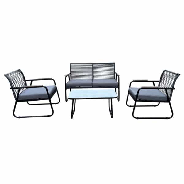 ROCCO Set Σαλόνι Κήπου 4τεμ, Μέταλλο Μαύρο,RopeWicker Γκρι, Μαξιλ.Σκούρο Γκρι, Γυαλί Μαύρο 2 Πολυθρ+1 Καναπ+1 Τραπεζάκι - Image 5