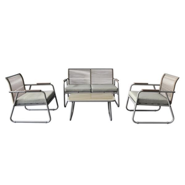 ROCCO Set Σαλόνι Κήπου 4τεμ, Μέταλλο Μπεζ, Rope Wicker Μπεζ, Μαξιλ.Μπεζ, Γυαλί Μπεζ 2 Πολυθρ+1 Καναπ+1 Τραπεζάκι - Image 5