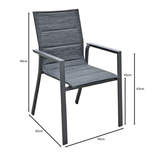 NAPOLI Πολυθρόνα Dining Αλουμίνιο Βαφή Μαύρο Textilene Ανθρακί, Στοιβαζόμενη 59x62x90cm - Image 7