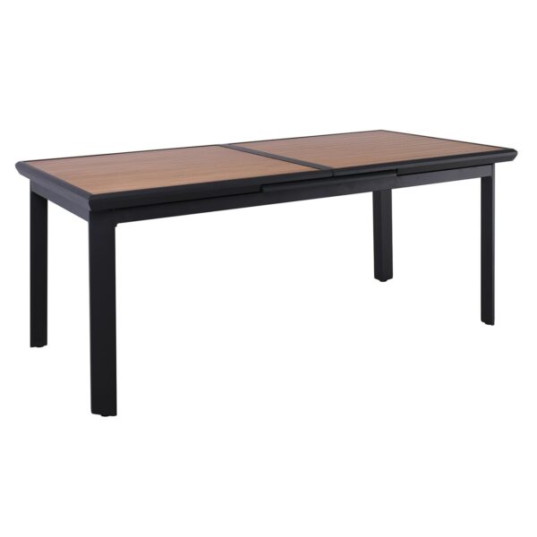 NAPOLI Τραπέζι Dining Κήπου- Βεράντας, Αλουμίνιο Βαφή Μαύρο Επιφάνεια Alu απόχρωσης Ξύλου 186+60x95cm H.77cm - Image 6