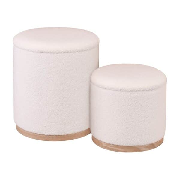 MATIC Set-2 Σκαμπό-Τραπεζάκι με Αποθηκευτικό Χώρο, Teddy Ύφασμα Εκρού Φ38cm H.45cm + Φ34cm H.32cm - Image 6