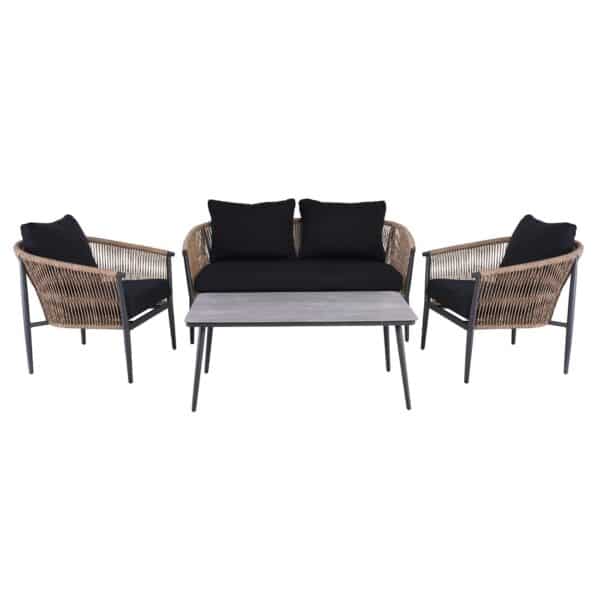 GASBA Set Σαλόνι Κήπου 4τεμ, Alu Ανθρακί, Rope Wicker Φυσικό, Μαξιλάρια Σκούρο Γκρι 2 Πολυθρ+1 Καναπ+1 Τραπεζάκι - Image 5