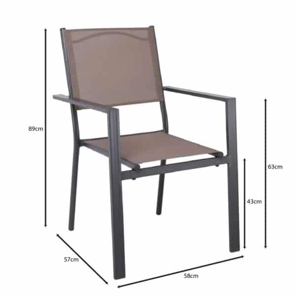 AMIRAL Πολυθρόνα Dining Στοιβαζόμενη, Aλουμίνιο Ανθρακί - Textilene Cappuccino 58x57x89cm - Image 6