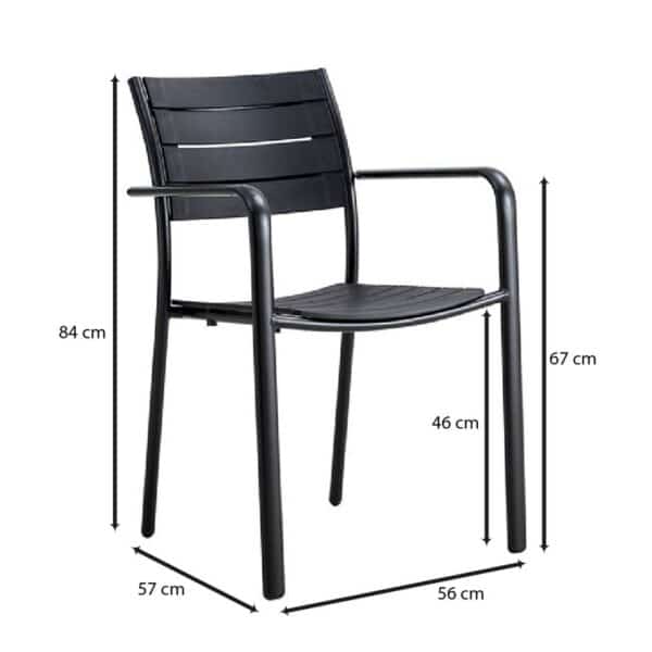 SAGA Πολυθρόνα Στοιβαζόμενη, Μέταλλο Βαφή Μαύρο, PP-UV Μαύρο 56x57x84cm - Image 12