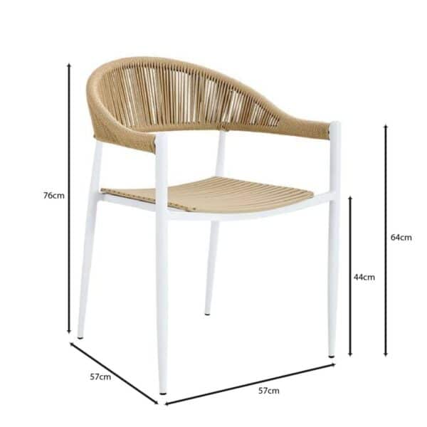 MALTA Πολυθρόνα Στοιβαζόμενη, Μέταλλο Βαφή Άσπρο, PP-UV Μπεζ Rope Wicker Φυσικό 57x57x76cm - Image 5