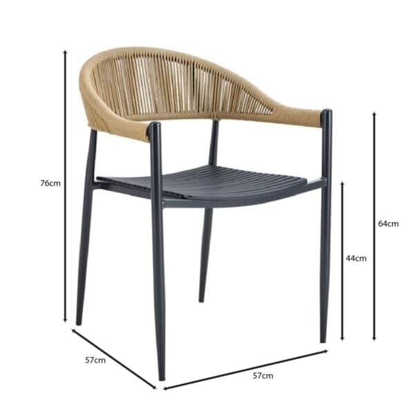 MALTA Πολυθρόνα Στοιβαζόμενη, Μέταλλο Βαφή Μαύρο, PP-UV Μαύρο, Rope Wicker Φυσικό 57x57x76cm - Image 5