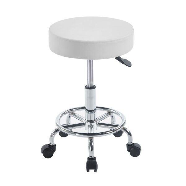 GLORY Σκαμπό με υποπόδιο, Βάση Χρώμιο, PU Άσπρο, Περιστρεφόμενο, Τροχήλατο Φ35 H.47/61cm - Image 4