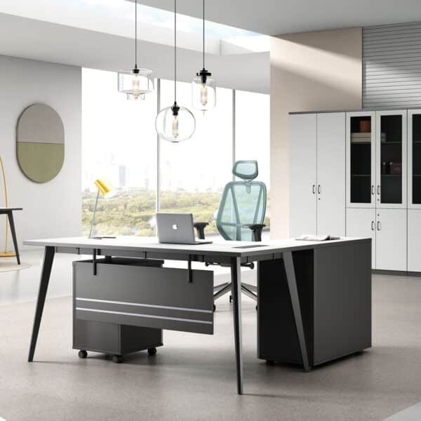 STATUS Γραφείο Γωνία Αναστρέψιμη, Απόχρωση Grey, Επιφάνεια Απόχρωση Άσπρο 180x80/40x75cm - Image 8