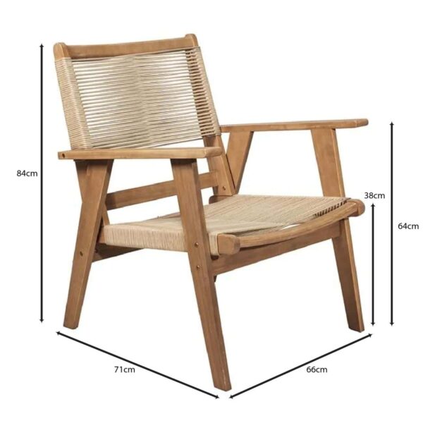 COFFEE Living Πολυθρόνα Καθιστικού Βεράντας - Κήπου, Ακακία Φυσικό-Rope Wicker Μπεζ 66x71x84cm - Image 18