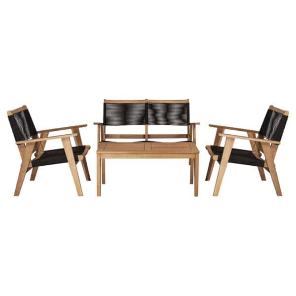 COFFEE Living Καναπές 2θέσιος Καθιστικού Βεράντας-Κήπου, ΑκακίαΦυσικό-Rope Wicker Μαύρο 119x71x84cm - Image 13