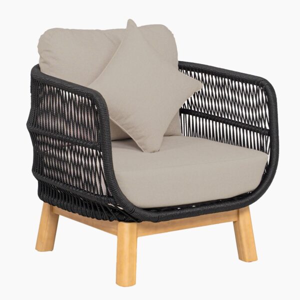 MARK Set Σαλόνι Κήπου 4 τεμαχίων Acacia Φυσικό, Rope Wicker Μαύρο, Μαξιλάρια Μπεζ 2 Πολυθρόνες+Καναπές+Τραπεζάκι - Image 15