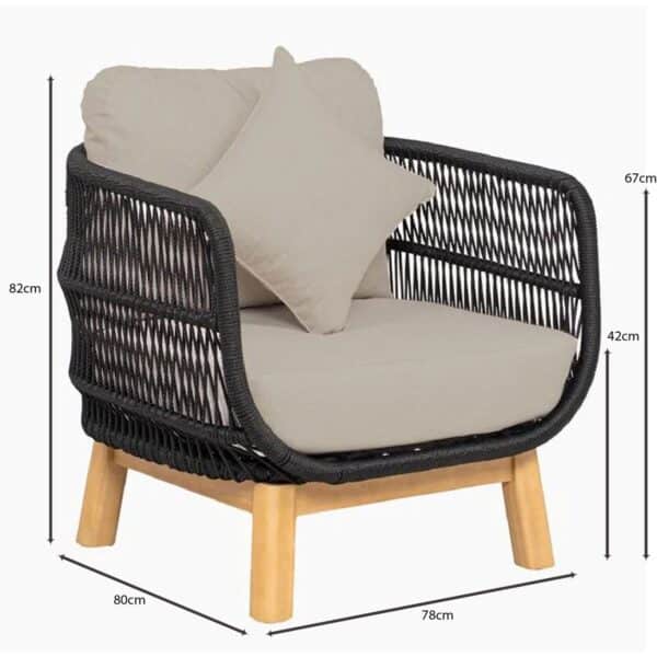 MARK Set Σαλόνι Κήπου 4 τεμαχίων Acacia Φυσικό, Rope Wicker Μαύρο, Μαξιλάρια Μπεζ 2 Πολυθρόνες+Καναπές+Τραπεζάκι - Image 20