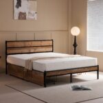 PALLET Κρεβάτι Διπλό-Συρτάρια, για Στρώμα 160x200cm, Μέταλλο Βαφή Μαύρο, Antique Oak 162x207x95cm - Image 6