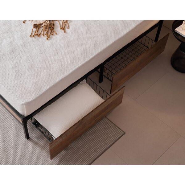 PALLET Κρεβάτι Διπλό-Συρτάρια, για Στρώμα 160x200cm, Μέταλλο Βαφή Μαύρο, Antique Oak 162x207x95cm - Image 8