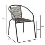 MIKA Πολυθρόνα Στοιβαζόμενη Κήπου, Μέταλλο Βαφή Ανθρακί, PE Rattan Γκρι 54x69x73cm - Image 5