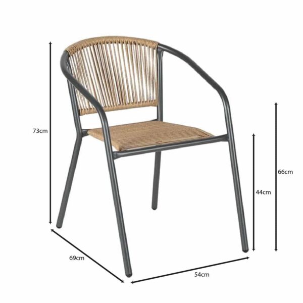 PATTY Πολυθρόνα Στοιβαζόμενη Κήπου, Μέταλλο Βαφή Ανθρακί, PE Rattan Φυσικό 54x69x73cm - Image 9