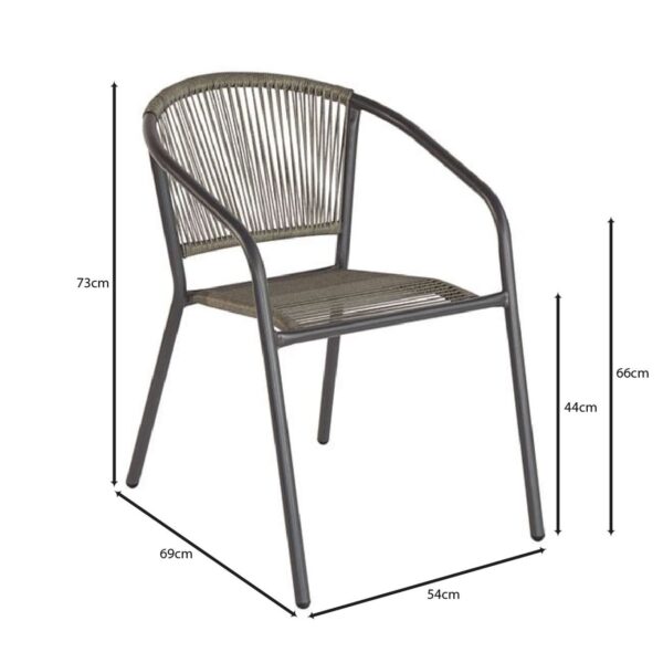 PATTY Πολυθρόνα Στοιβαζόμενη Κήπου, Μέταλλο Βαφή Ανθρακί, PE Rattan Γκρι 54x61x73cm - Image 5