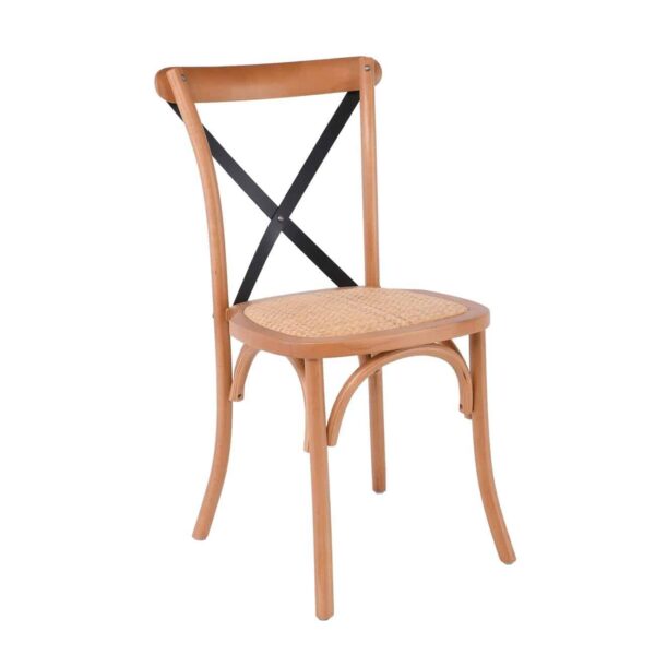DESTINY Καρέκλα Metal Cross Τραπεζαρίας Οξιά Φυσικό, Κάθισμα Ψάθα, Στοιβαζόμενη 48x52x89cm - Image 6