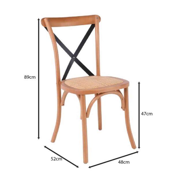 DESTINY Καρέκλα Metal Cross Τραπεζαρίας Οξιά Φυσικό, Κάθισμα Ψάθα, Στοιβαζόμενη 48x52x89cm - Image 8