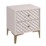 LANA Κομοδίνο με 2 Συρτάρια, Απόχρωση Εκρού, με πρόσοψη Pu Καπιτονέ 50x40x60cm - Image 4