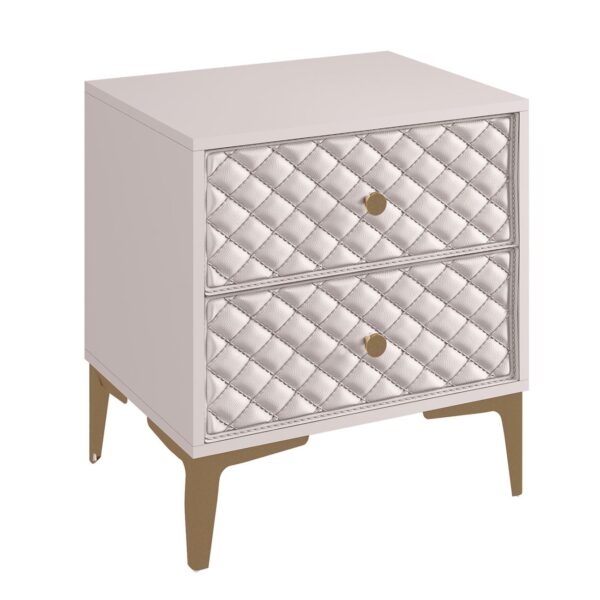 LANA Κομοδίνο με 2 Συρτάρια, Απόχρωση Εκρού, με πρόσοψη Pu Καπιτονέ 50x40x60cm - Image 4