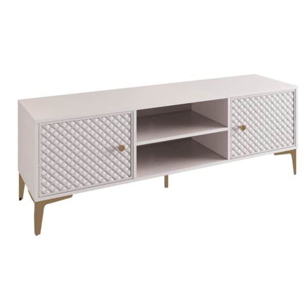 LANA Έπιπλο TV Απόχρωση Εκρού, με πρόσοψη Pu Καπιτονέ 140x40x50cm - Image 4