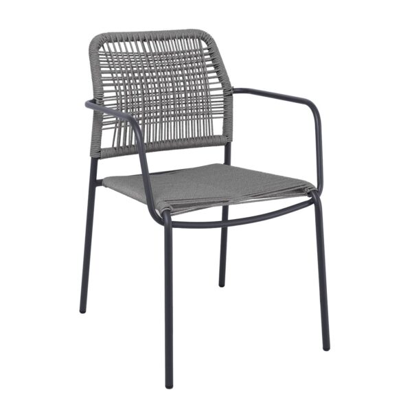 LUIGI Πολυθρόνα Βεράντας-Κήπου Μέταλλο Βαφή Ανθρακί, Rope Wicker Γκρι, Στοιβαζόμενη 52x61x79cm - Image 8