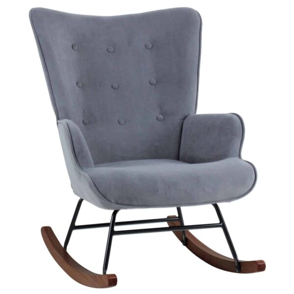 ALMA Rocking Πολυθρόνα Μπερζέρα Καθιστικού, Ύφασμα Velure Γκρι, Βάση Μαύρο-Καρυδί 67x86x92cm - Image 4