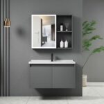 IDEA-1 Set Έπιπλο Κρεμαστό Μπάνιου Γκρι, Καθρέπτης LED + Πάγκος με Νιπτήρα και Μπαταρία Up:55x11x60cm Down:60x47x45cm - Image 4