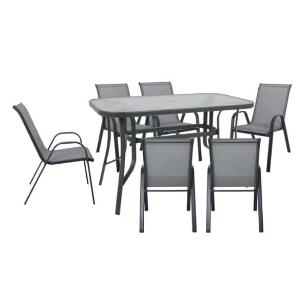 RIO Set Τραπεζαρία Κήπου Μέταλλο Ανθρακί, Textilene Γκρι: Τραπέζι + 6 Πολυθρόνες Table:160x90x71 Armch:55x74x91 - Image 5