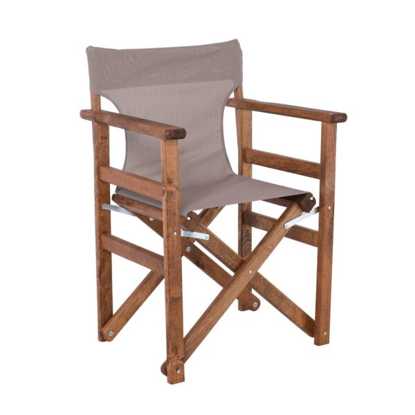 Σκηνοθέτη Πολυθρόνα Οξιά, Βαφή Εμποτισμού Καρυδί, Textilene Sand Beige, Πτυσσόμενη 60x51x85cm - Image 8