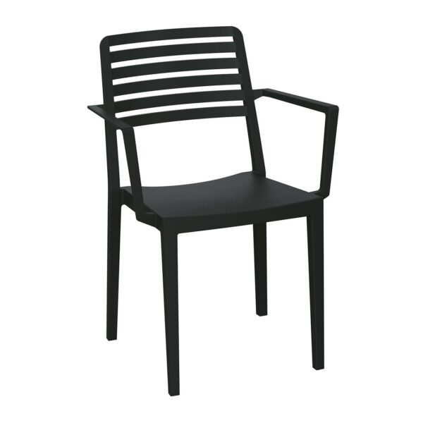 NOLA Πολυθρόνα Τραπεζαρίας Κήπου Στοιβαζόμενη, PP - UV Protection, Απόχρωση Μαύρο 57x56x83cm - Image 5