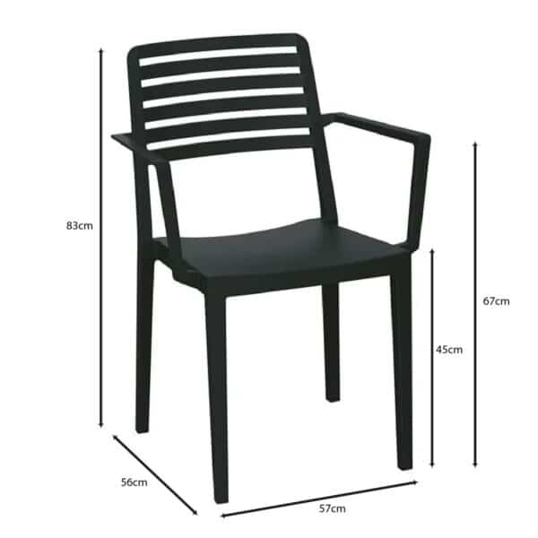 NOLA Πολυθρόνα Τραπεζαρίας Κήπου Στοιβαζόμενη, PP - UV Protection, Απόχρωση Μαύρο 57x56x83cm - Image 6