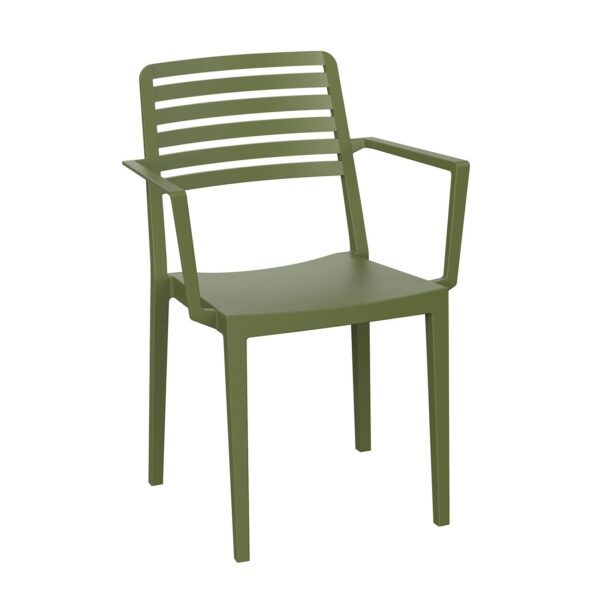 NOLA Πολυθρόνα Τραπεζαρίας Κήπου Στοιβαζόμενη, PP - UV Protection, Απόχρωση Λαδί 57x56x83cm - Image 5