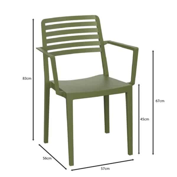 NOLA Πολυθρόνα Τραπεζαρίας Κήπου Στοιβαζόμενη, PP - UV Protection, Απόχρωση Λαδί 57x56x83cm - Image 6