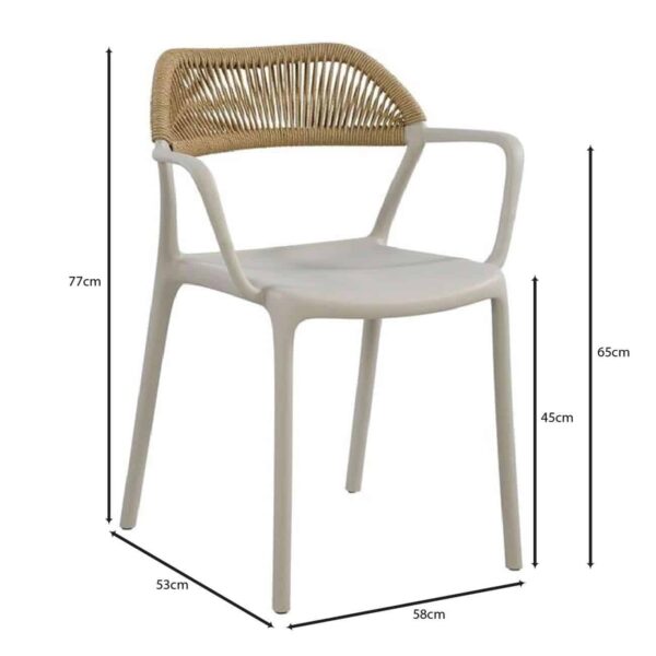 DOLLI Πολυθρόνα Στοιβαζόμενη, PP-UV Γκρι, Rope Wicker Φυσικό 58x53x77cm - Image 6